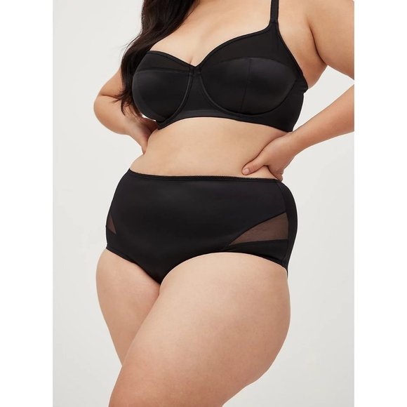 Torrid NEW Microfiber & Mesh Shiny Black Brief Panties Sizes 2X,3X,4X Available - Picture 1 of 5